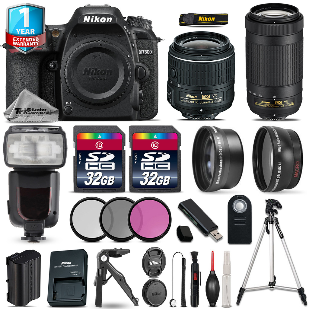 D7500 DSLR Camera + 18-55mm VR + 70-300mm VR + 64GB + Flash +1yr Warranty *FREE SHIPPING*