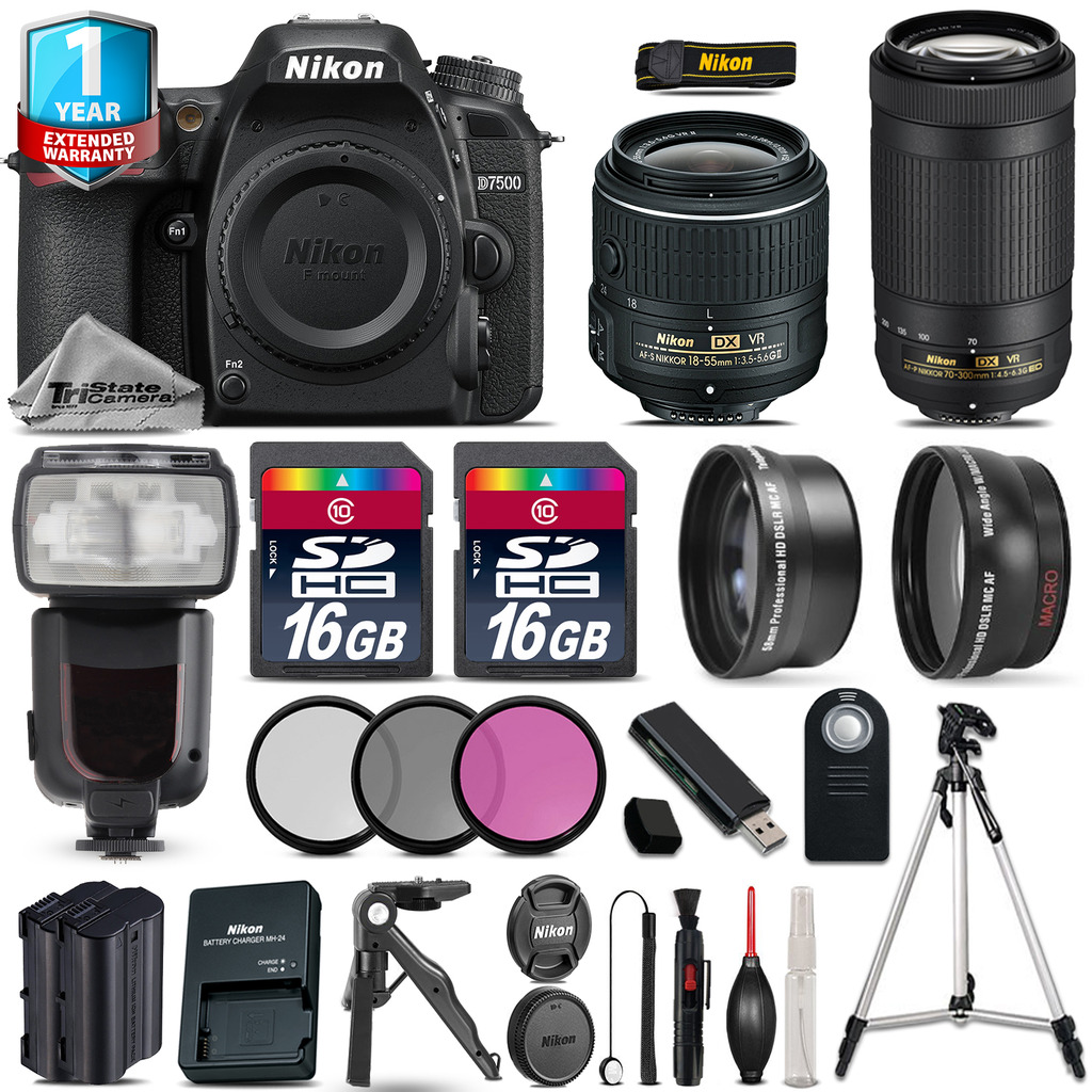 D7500 DSLR Camera + 18-55mm VR II + 70-300mm VR + EXT BAT + 1yr Warranty *FREE SHIPPING*