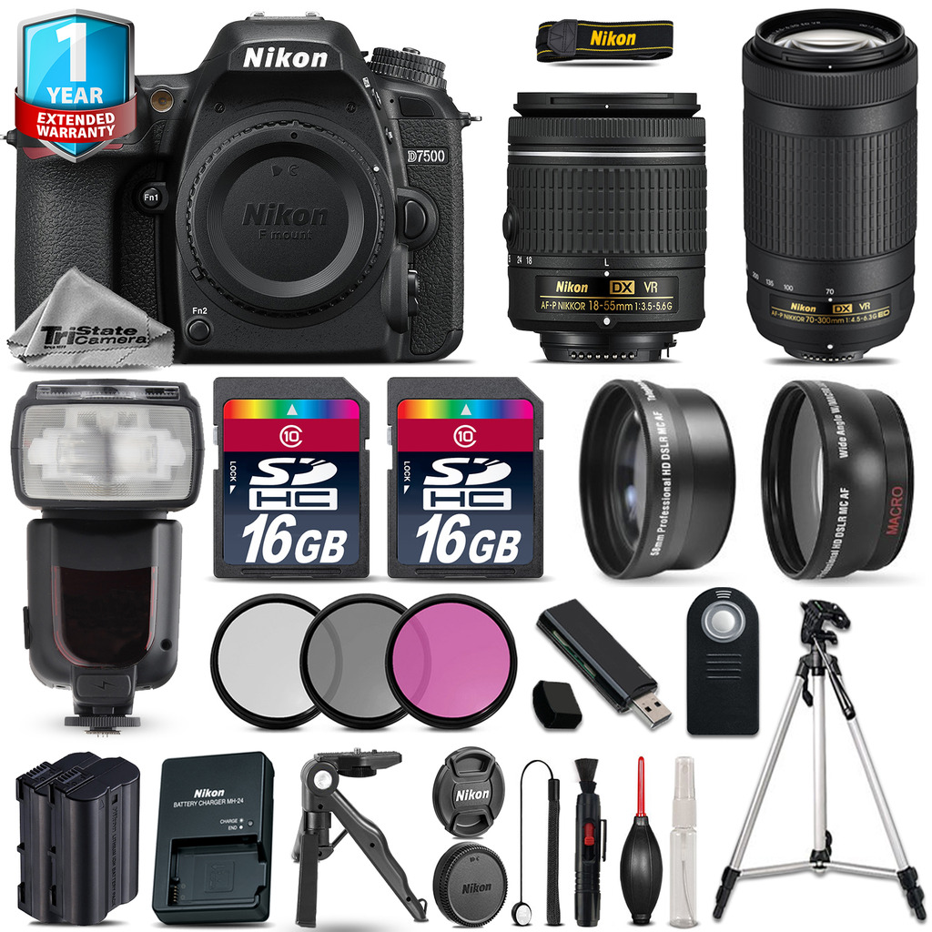 D7500 DSLR Camera + AF-P 18-55mm VR + 70-300mm VR + EXT BAT + 1yr Warranty *FREE SHIPPING*