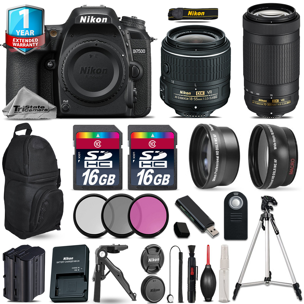D7500 DSLR Camera + 18-55mm VR + 70-300mm VR + Extra Battery +1yr Warranty *FREE SHIPPING*