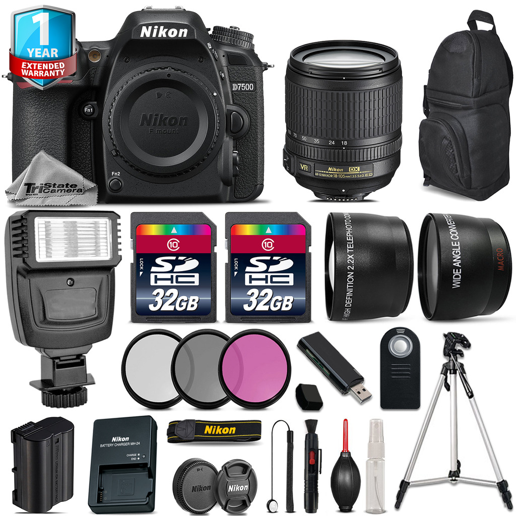 D7500 Camera + 18-105mm VR + Flash  + Filters + Remote + 1yr Warranty *FREE SHIPPING*