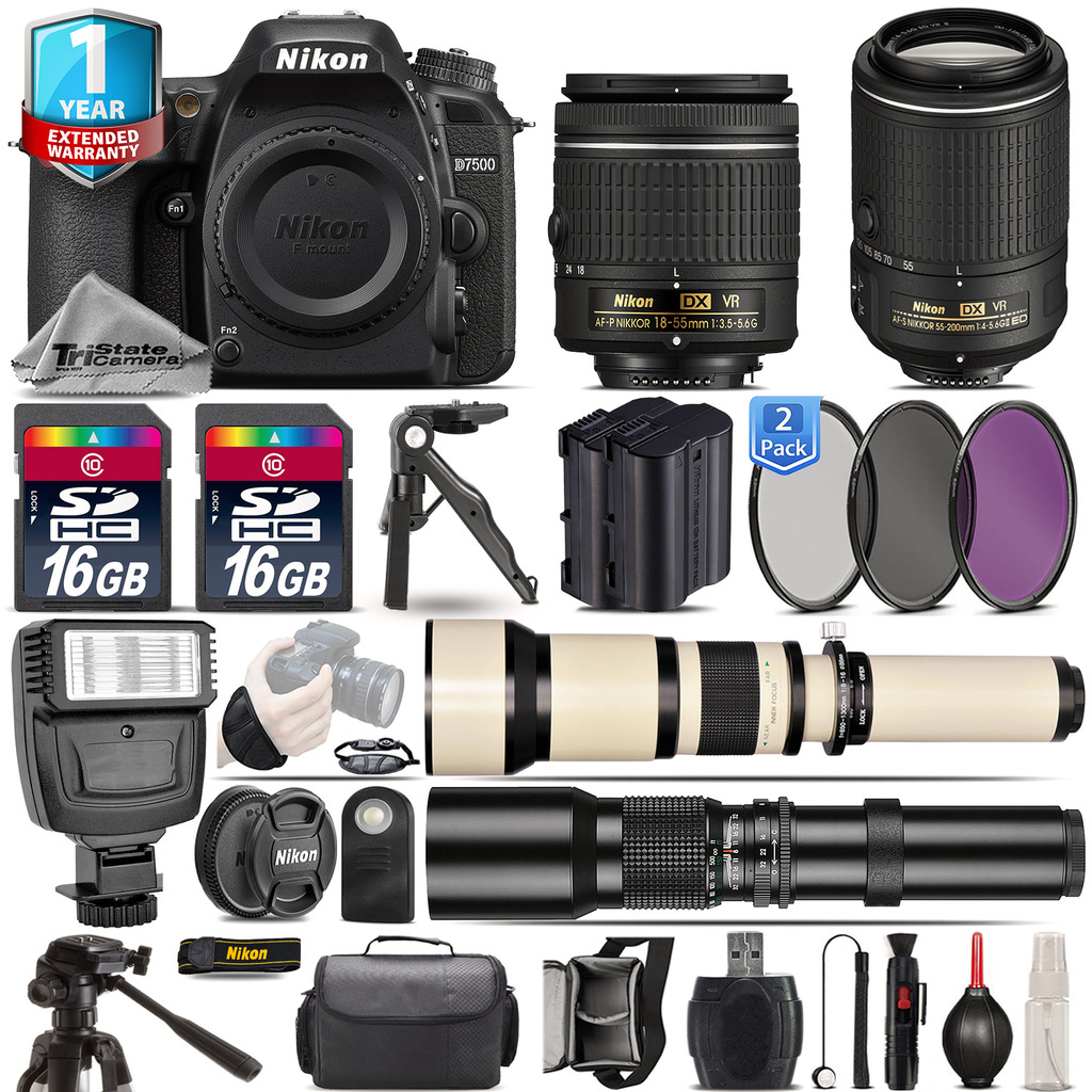D7500 Camera + AF-P 18-55mm VR + 55-200mm VR II + EXT BAT + 1yr Warranty *FREE SHIPPING*