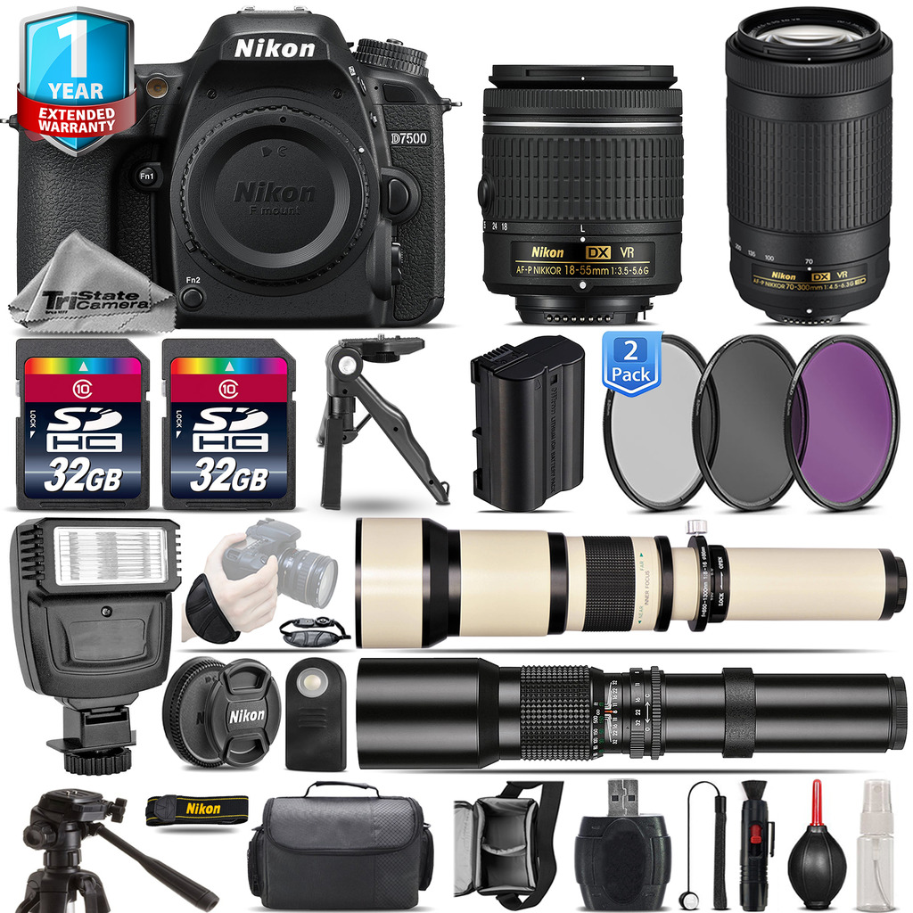 D7500 DSLR Camera + AFP 18-55mm + AFP 70-300mm VR + 1yr Warranty -64GB Kit *FREE SHIPPING*