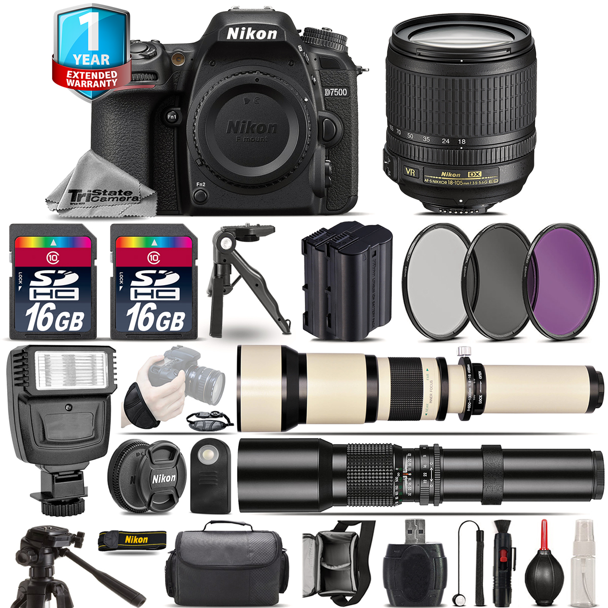 D7500 Camera + AF-S 18-105mm VR - 3 Lens Kit + Extra Battery +1yr Warranty *FREE SHIPPING*