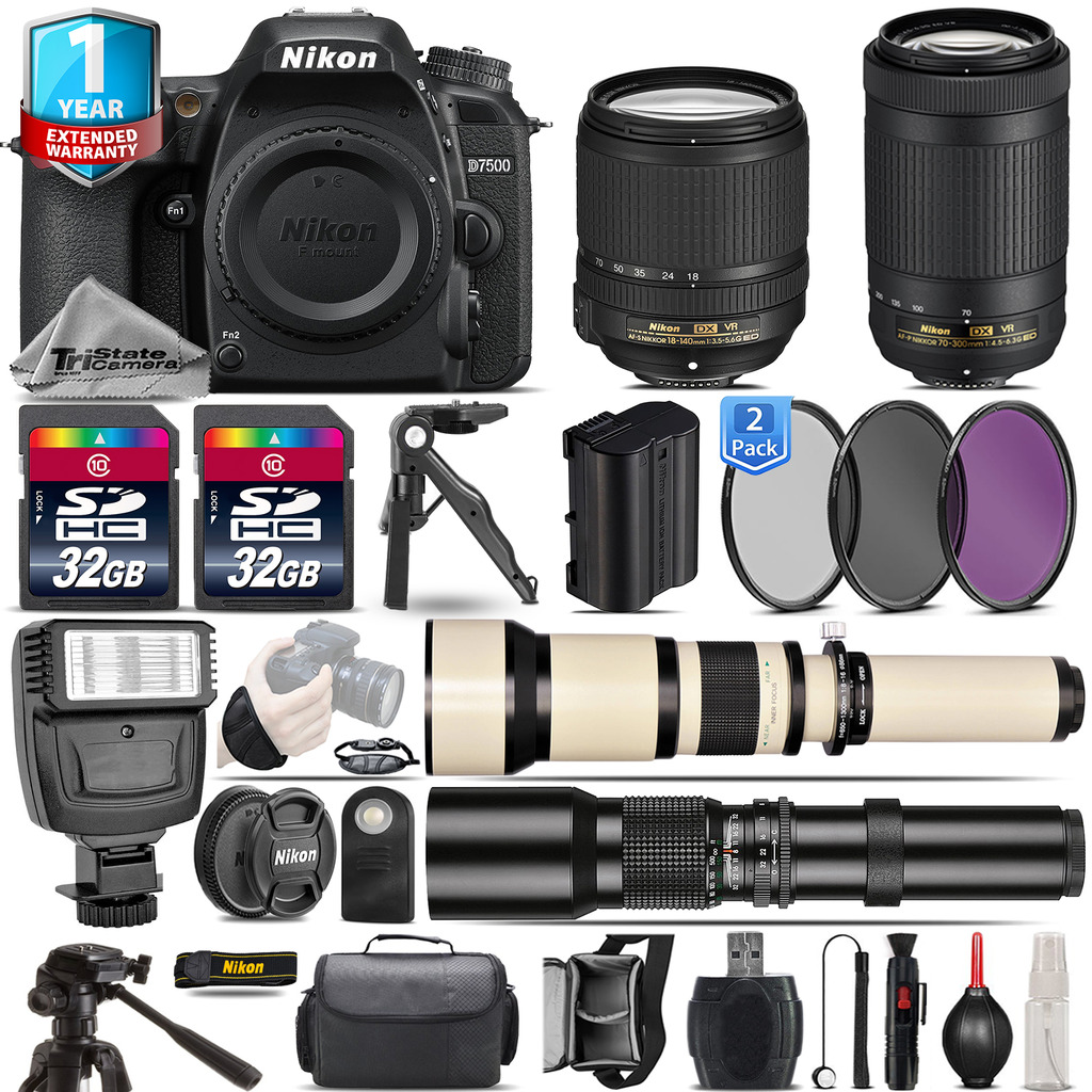 D7500 DSLR Camera + 18-140mm VR + AFP 70-300mm VR + 1yr Warranty -64GB Kit *FREE SHIPPING*