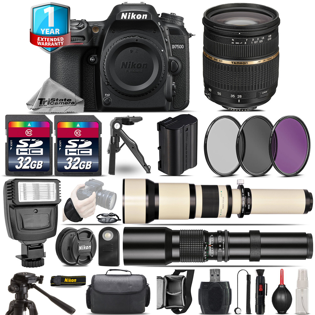 D7500 Camera + 28-75mm 2.8 XR + 650-1300mm + 500mm + 1yr Warranty + 64GB *FREE SHIPPING*