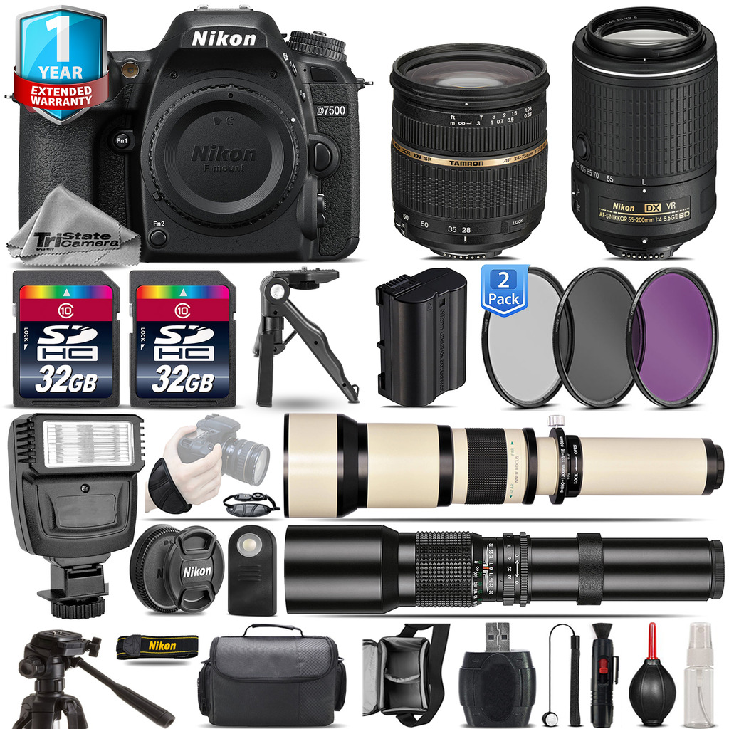 D7500 Camera + 28-75mm 2.8 XR + 55-200mm VR II + 1yr Warranty - 64GB Kit *FREE SHIPPING*