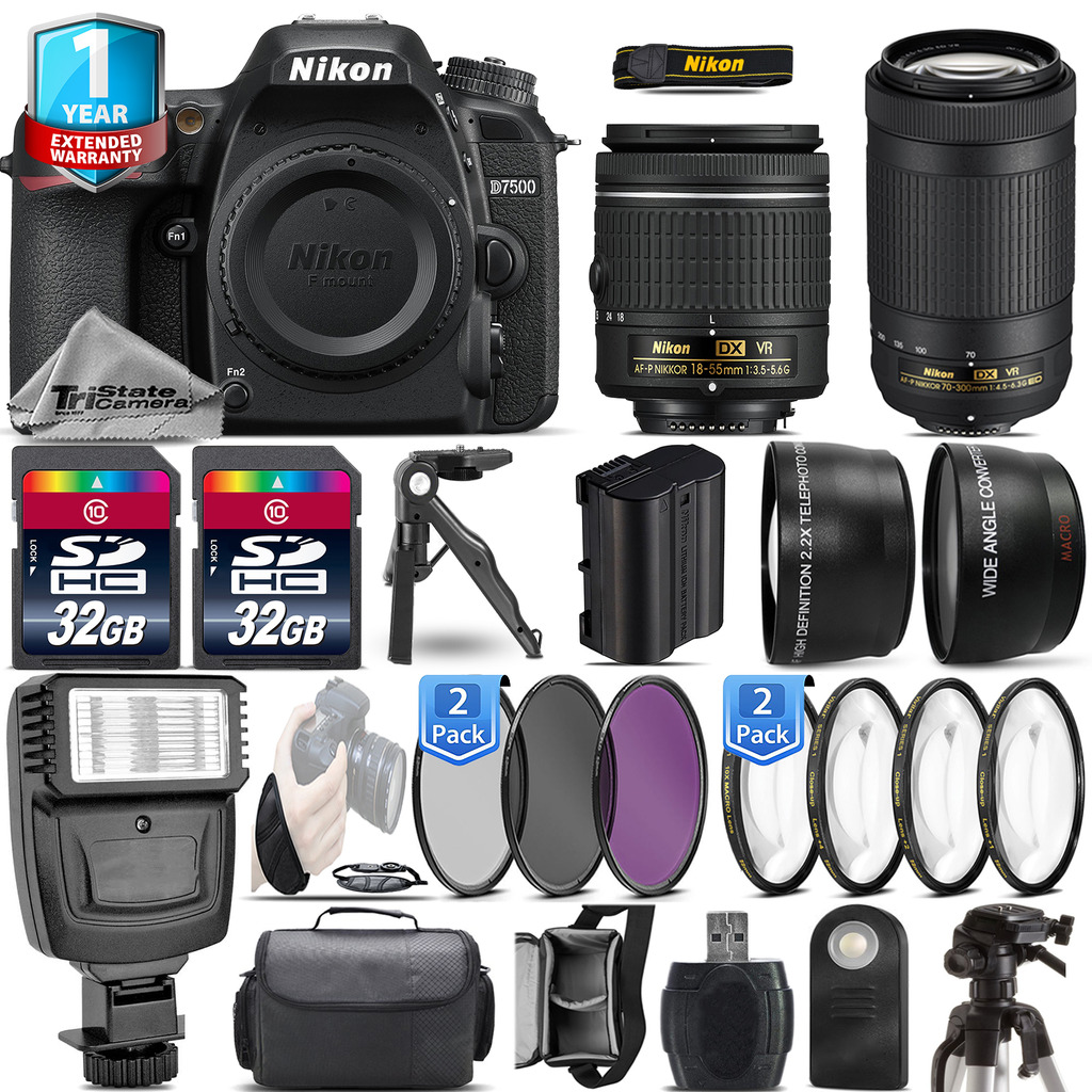 D7500 Camera + AFP 18-55mm VR + Nikon 70-300mm VR + 1yr Warranty -64GB Kit *FREE SHIPPING*