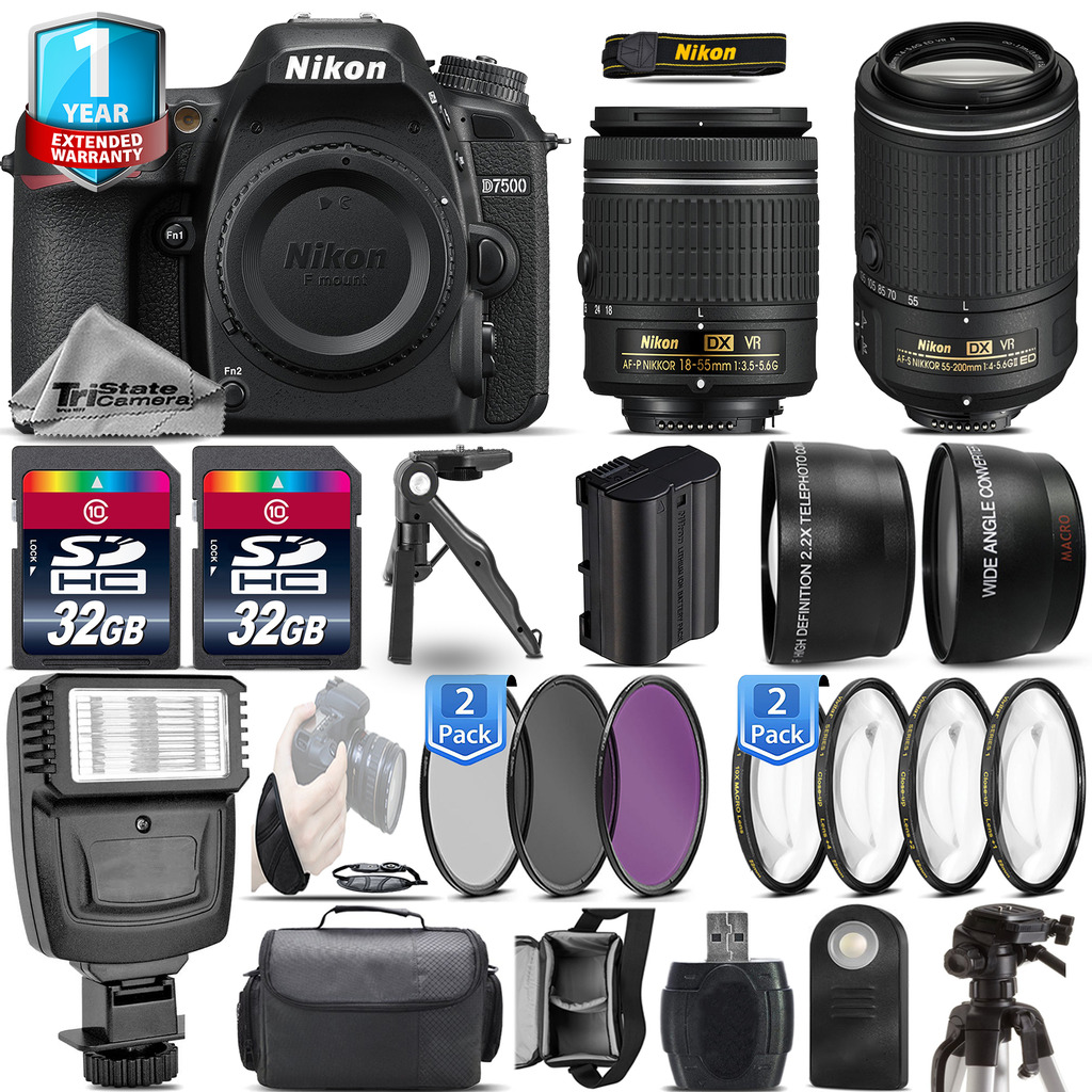 D7500 Camera + AF-P 18-55mm VR + 55-200mm VR II + Flash + 1yr Warranty *FREE SHIPPING*