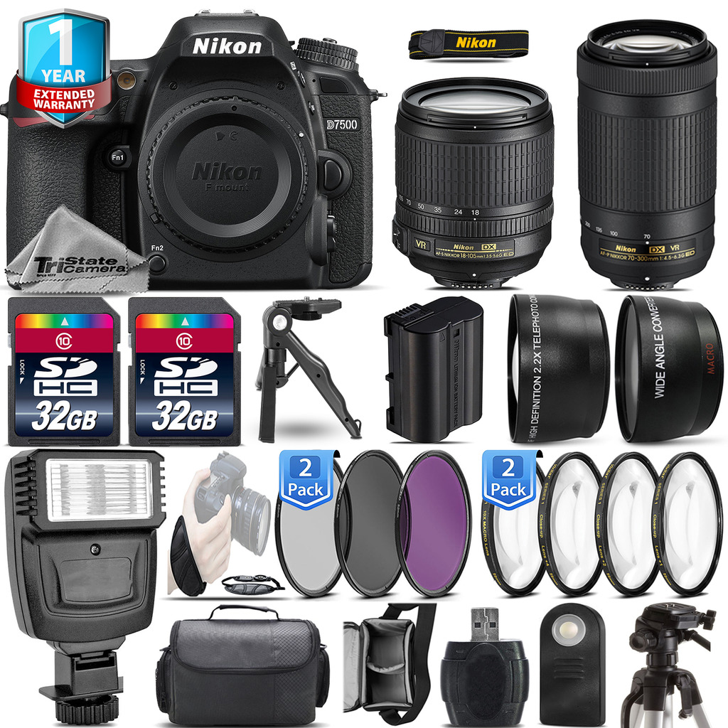 D7500 Camera + 18-105mm VR + Nikon 70-300mm VR + 1yr Warranty -64GB Kit *FREE SHIPPING*