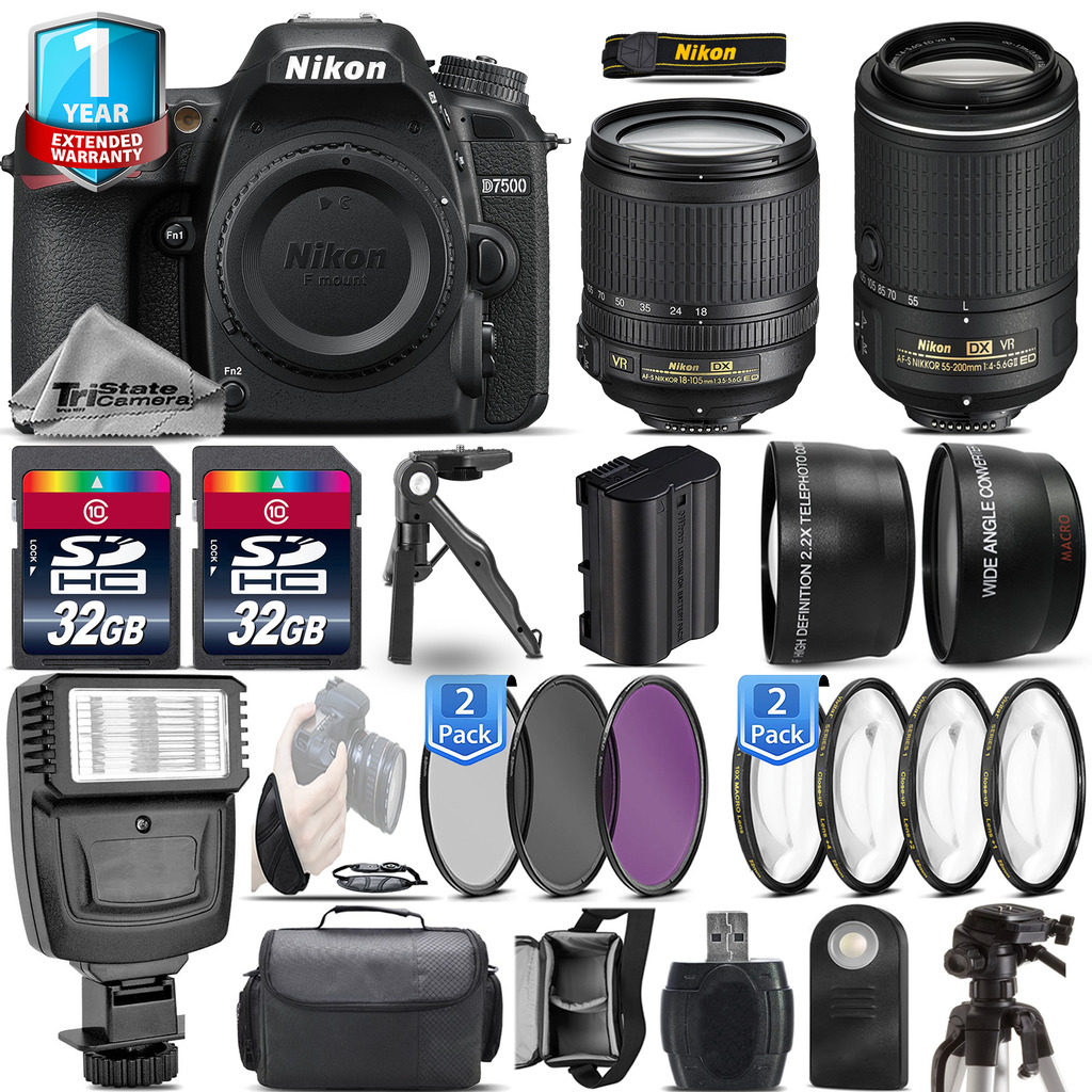 D7500 Camera + 18-105mm VR + 55-200mm VR II + Flash + 1yr Warranty *FREE SHIPPING*