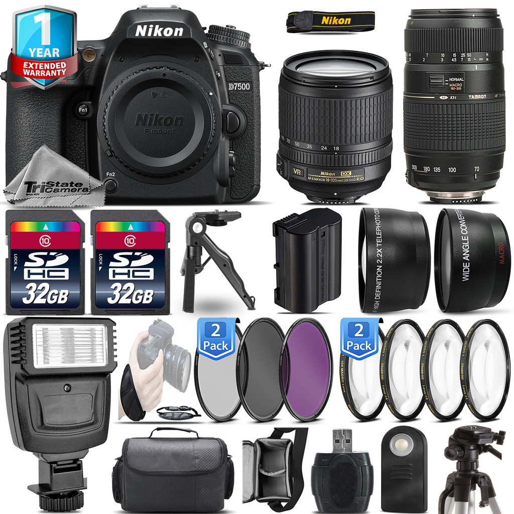 D7500 Camera + 18-105mm VR + 70-300mm VR + 1yr Warranty + Remote +64GB *FREE SHIPPING*