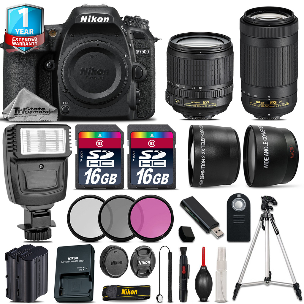 D7500 Camera + 18-105mm VR + 70-300mm + Flash + EXT BAT + 1yr Warranty *FREE SHIPPING*