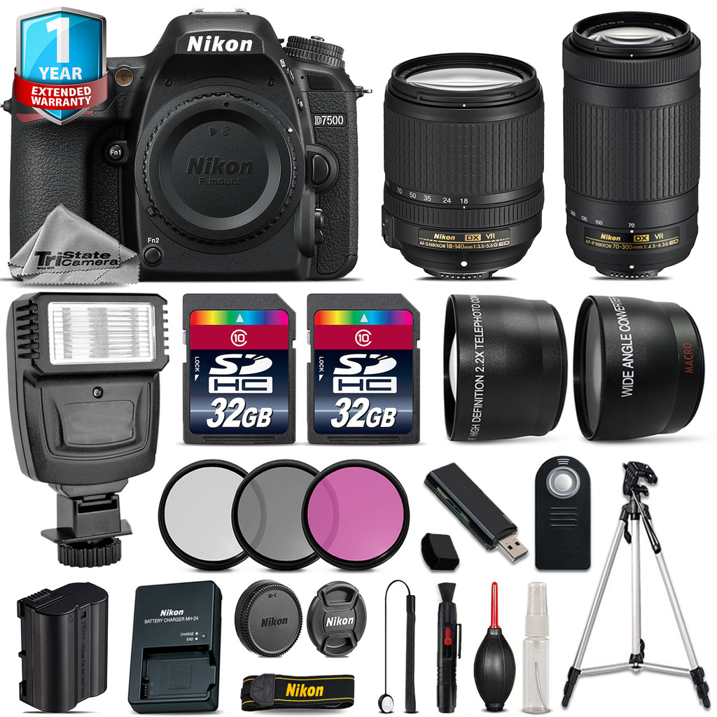 D7500 Camera + AFS 18-140mm VR + 70-300mm VR + 64GB + Flash + 1yr Warranty *FREE SHIPPING*