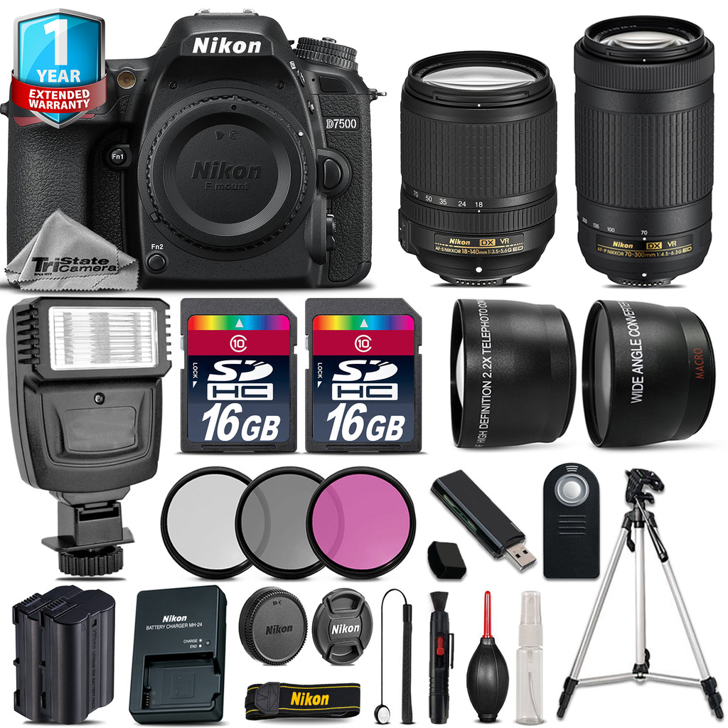 D7500 Camera + AFS 18-140mm VR + 70-300mm + Flash + EXT BAT + 1yr Warranty *FREE SHIPPING*