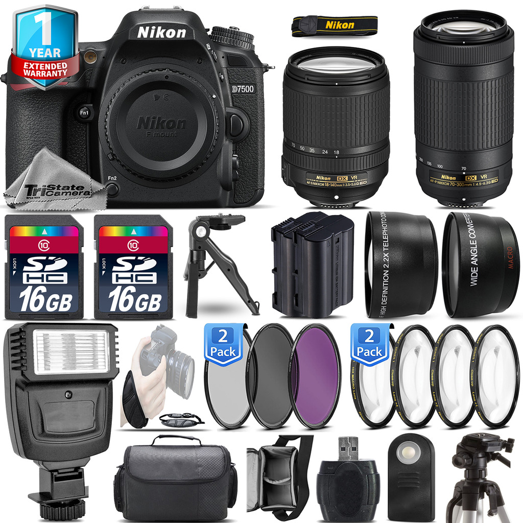 D7500 Camera + AFS 18-140mm VR + Nikon 70-300  + EXT BATT + 1yr Warranty *FREE SHIPPING*