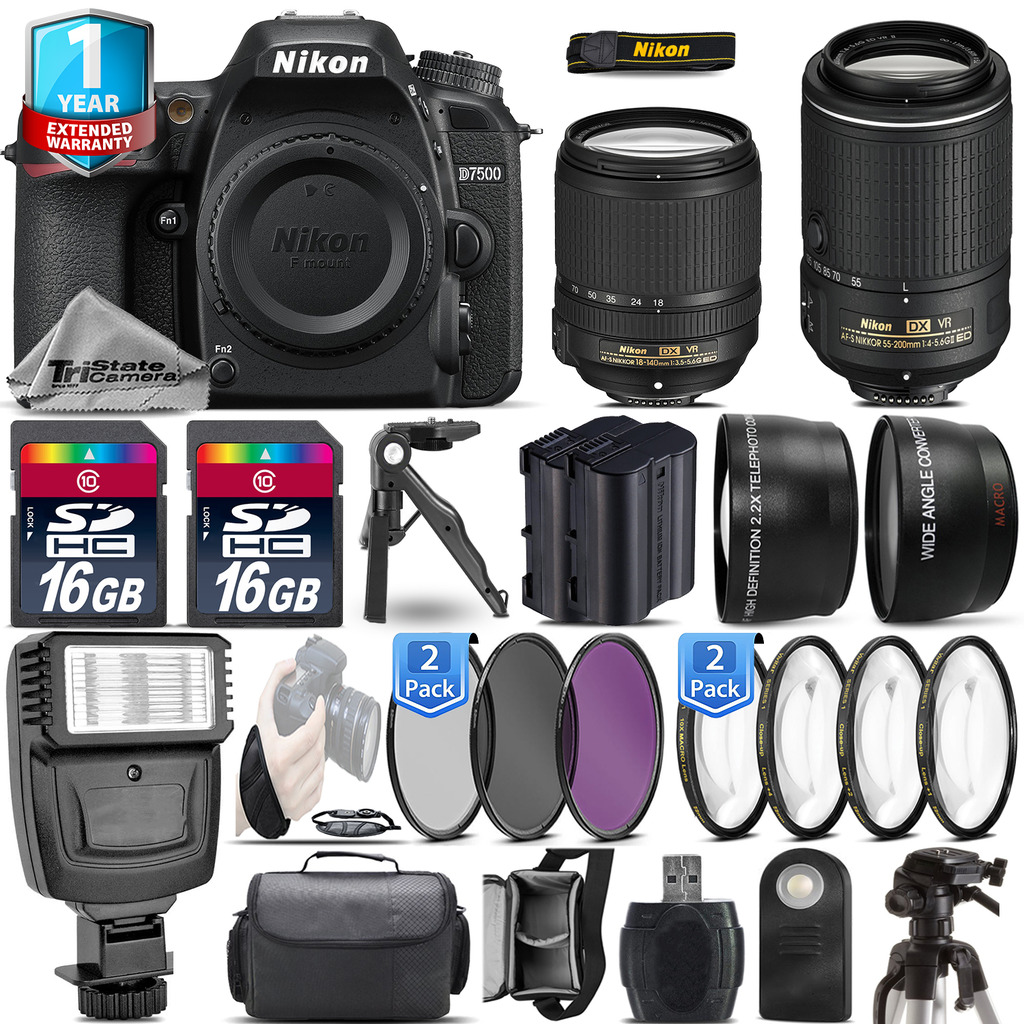 D7500 Camera + AFS 18-140mm VR + 55-200mm VR II + EXT BAT + 1yr Warranty *FREE SHIPPING*