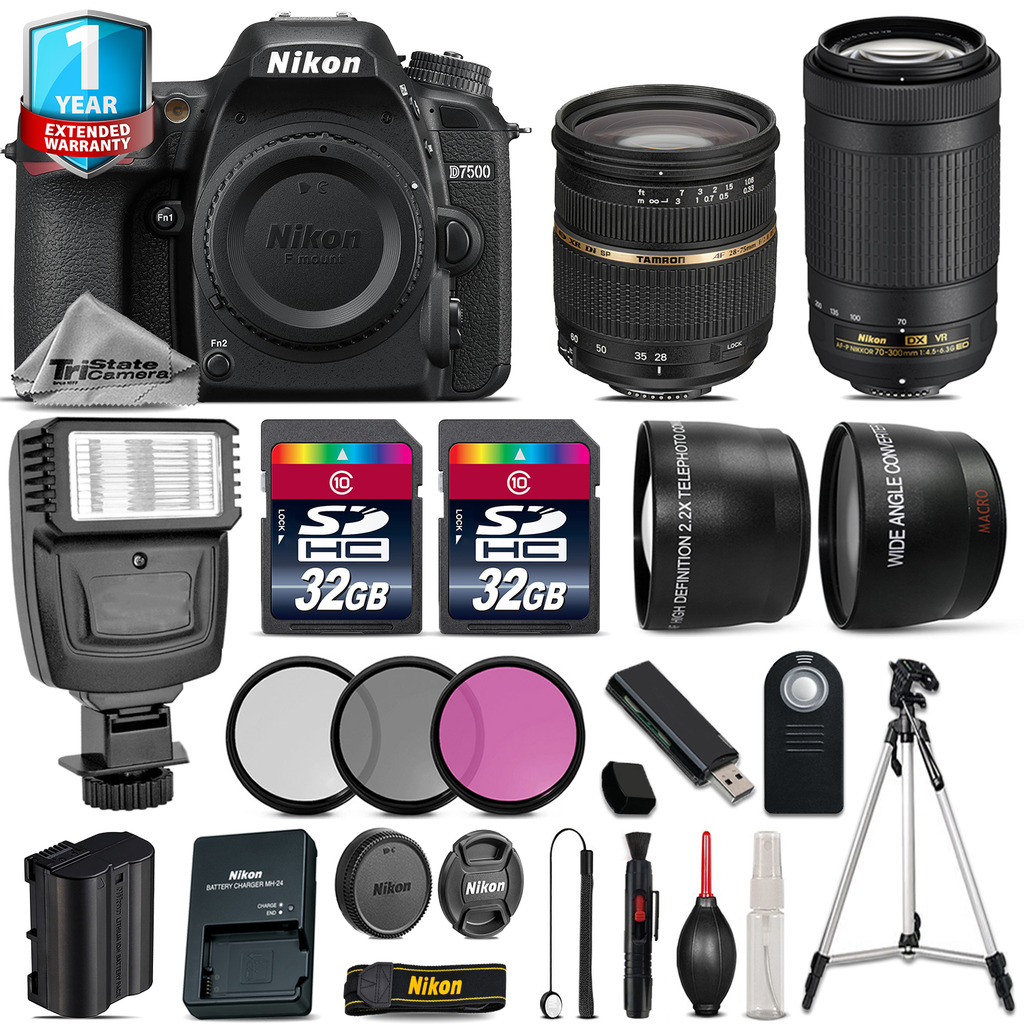 D7500 Camera + 28-75mm 2.8 XR + 70-300mm VR + 64GB + Flash + 1yr Warranty *FREE SHIPPING*