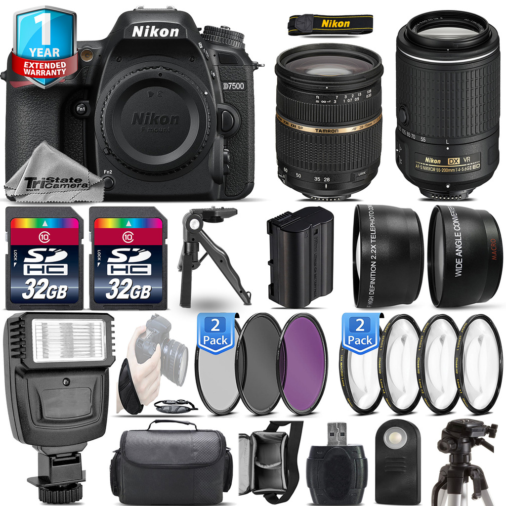 D7500 Camera + 28-75mm 2.8 XR + 55-200mm VR II + Flash + 1yr Warranty *FREE SHIPPING*