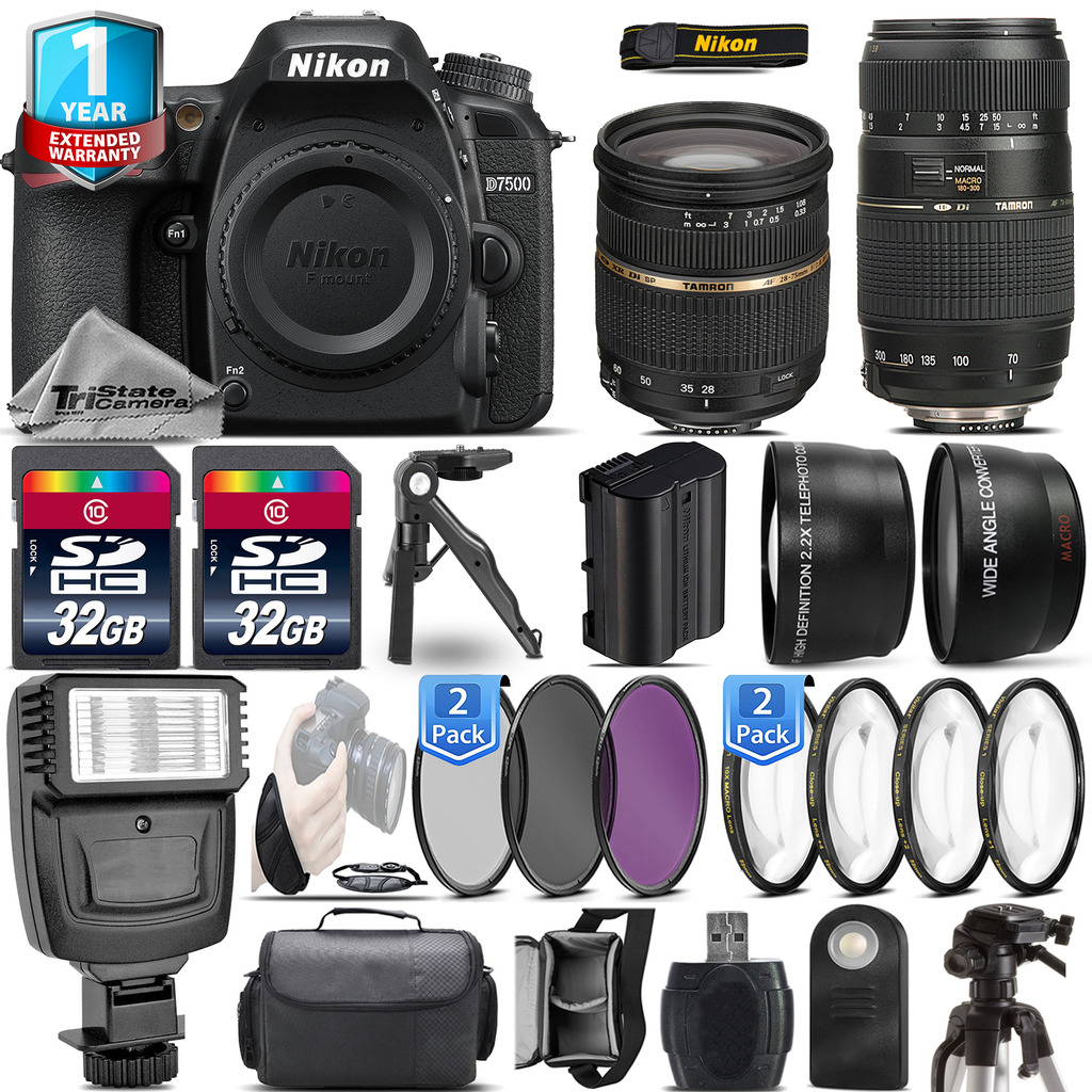 D7500 Camera + 28-75mm 2.8 XR + 70-300mm VR + 1yr Warranty + Remote +64GB *FREE SHIPPING*
