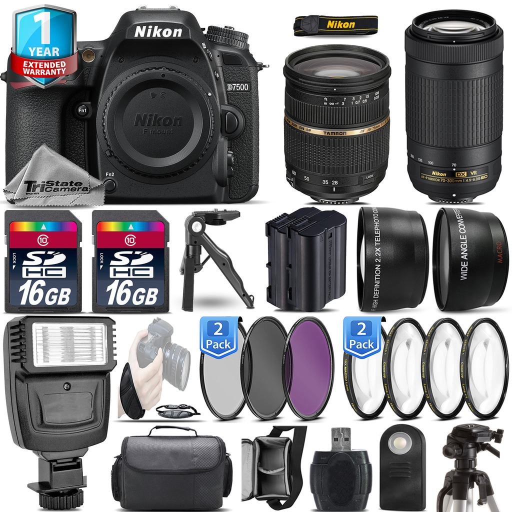 D7500 Camera + 28-75mm 2.8 XR + Nikon 70-300  + EXT BATT + 1yr Warranty *FREE SHIPPING*