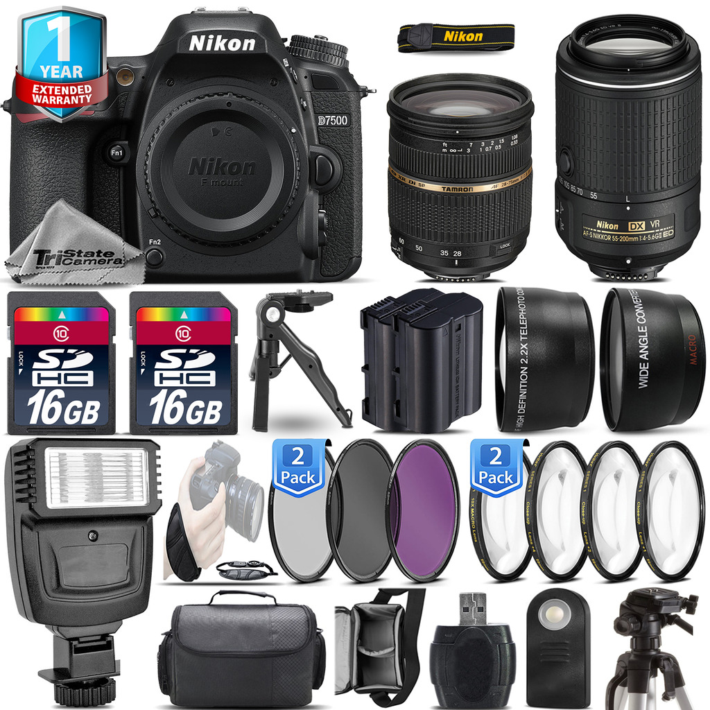 D7500 Camera + 28-75mm 2.8 XR + 55-200mm VR II + EXT BAT + 1yr Warranty *FREE SHIPPING*