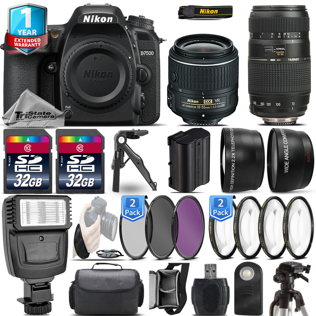 D7500 DSLR Camera + 18-55mm VR + 70-300mm VR + 1yr Warranty + Remote +64GB *FREE SHIPPING*