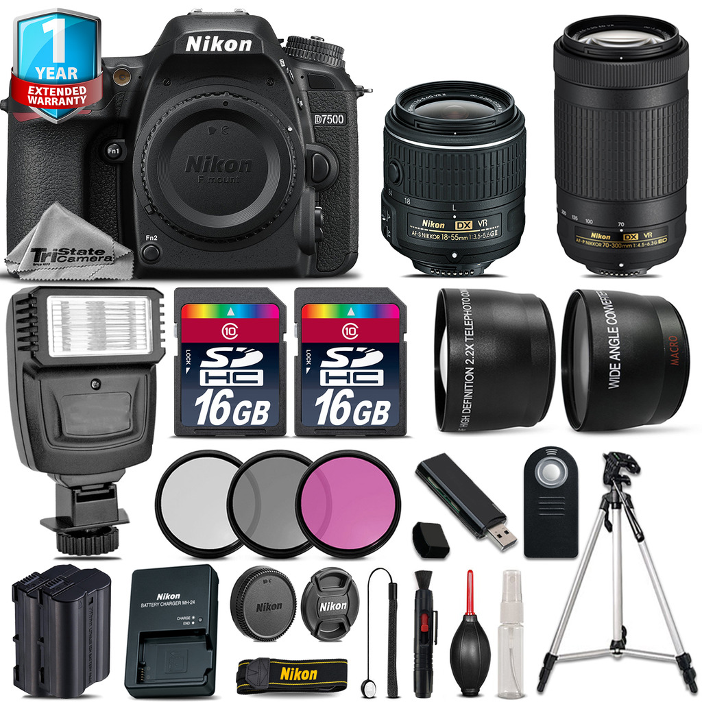 D7500 DSLR Camera + 18-55mm + 70-300mm VR + Flash + EXT BAT + 1yr Warranty *FREE SHIPPING*