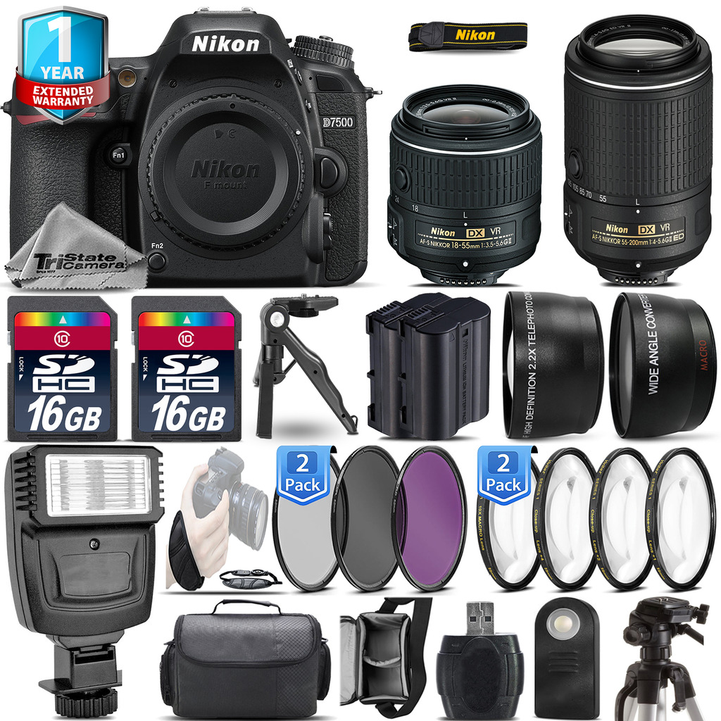 D7500 DSLR Camera + 18-55mm VR + 55-200mm VR II + EXT BAT + 1yr Warranty *FREE SHIPPING*
