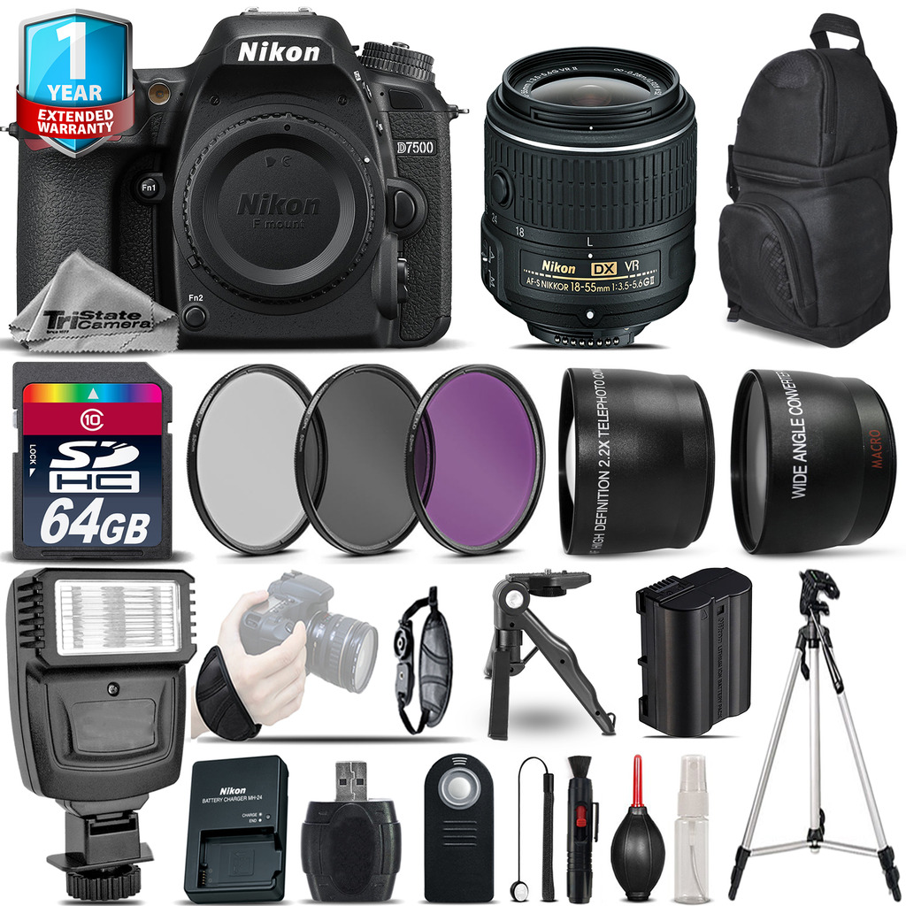 D7500 DSLR Camera + 18-55mm VR + 1yr Warranty + Filters + 64GB -Saving Kit *FREE SHIPPING*