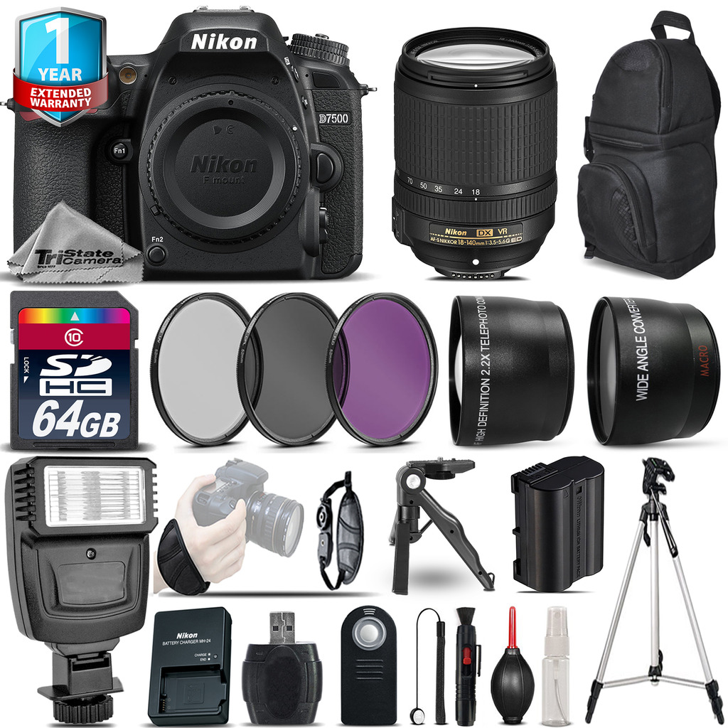 D7500 Camera + AFS 18-140mm VR + 1yr Warranty + Filters + 64GB -Saving Kit *FREE SHIPPING*