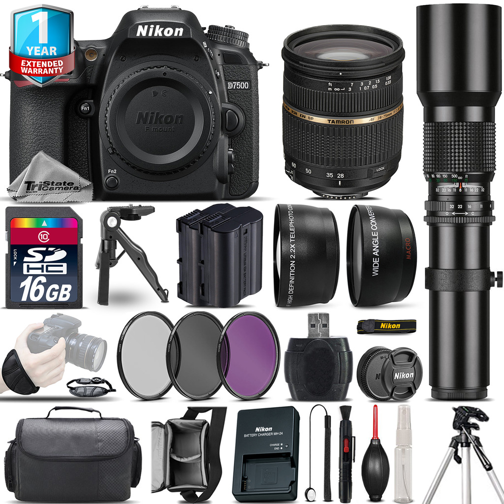 D7500 Camera + 28-75mm 2.8 XR + 500mm Lens + Extra Battery + 1yr Warranty *FREE SHIPPING*