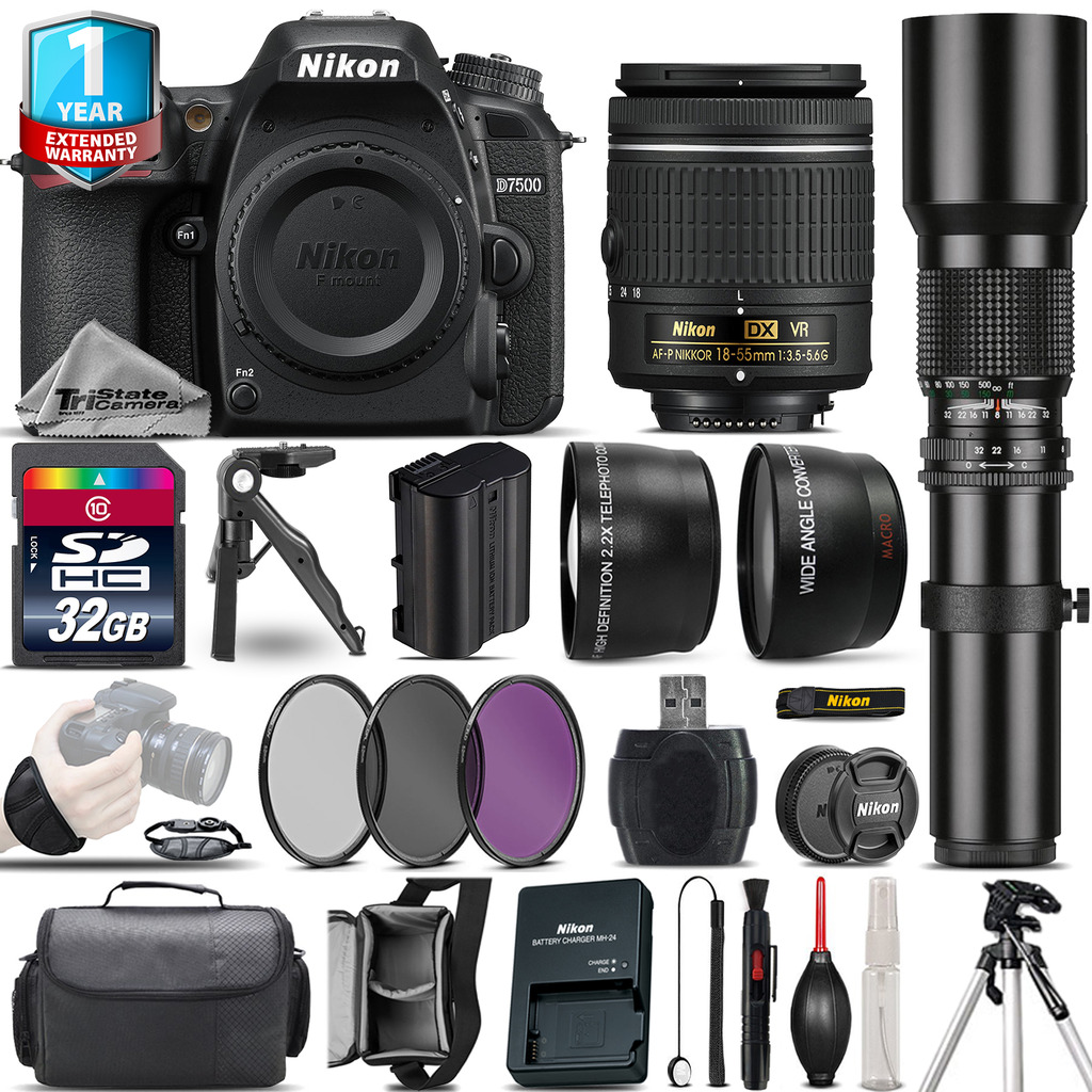 D7500 Camera + AF-P 18-55mm VR + 500mm Lens + Filter Kit + 1yr Warranty *FREE SHIPPING*