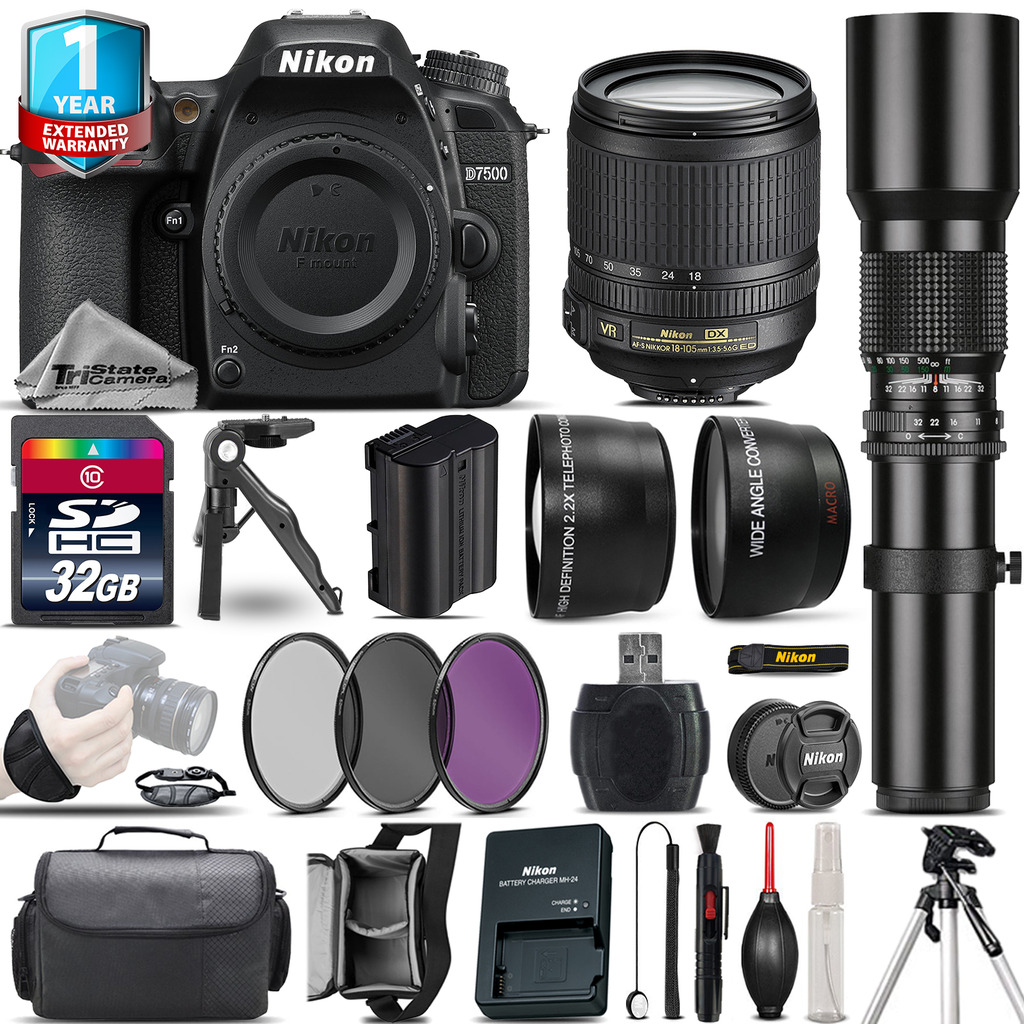 D7500 Camera + 18-105mm VR + 500mm Lens + Filter Kit + 1yr Warranty *FREE SHIPPING*