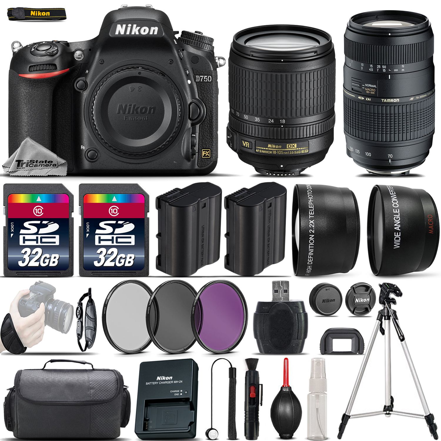 D750 Digital SLR Camera + 18-105mm VR Lens + 70-300mm + 64GB - 4 Lens Kit *FREE SHIPPING*