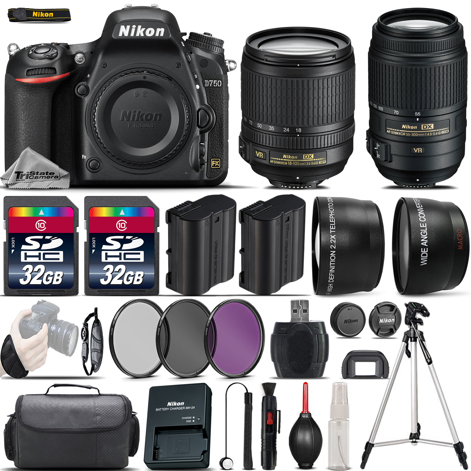 D750 Digital SLR Camera + 18-105mm VR + 55-300mm VR + 64GB - 4 Lens Kit *FREE SHIPPING*