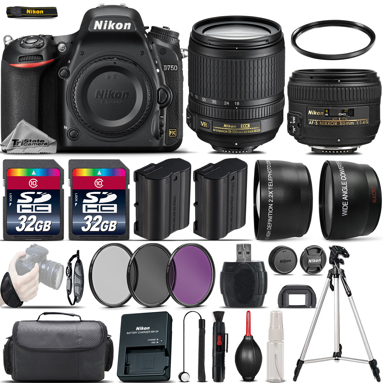 D750 Digital SLR Camera + 18-105mm VR + 50mm 1.4G Lens + 64GB -4 Lens Kit *FREE SHIPPING*