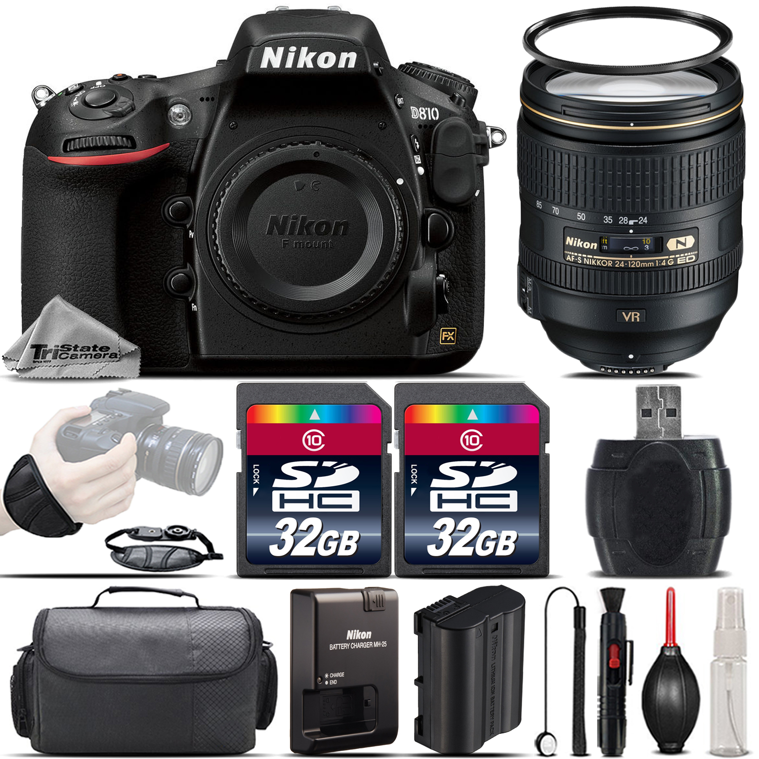 D810 DSLR FX Camera + Nikon 24-120 VR II Lens + Wrist Grip - 64GB Kit *FREE SHIPPING*