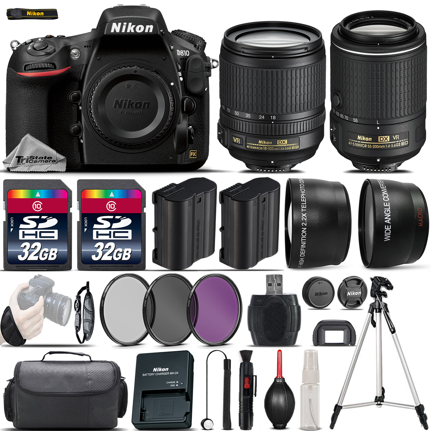 D810 Digital SLR Camera + 18-105mm VR + 55-200mm VR II + 64GB -4 Lens Kit *FREE SHIPPING*