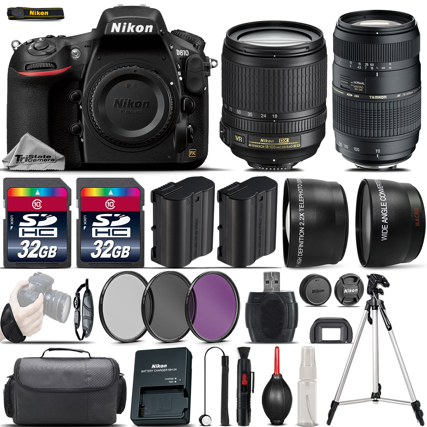 D810 Digital SLR Camera + 18-105mm VR Lens + 70-300mm + 64GB - 4 Lens Kit *FREE SHIPPING*