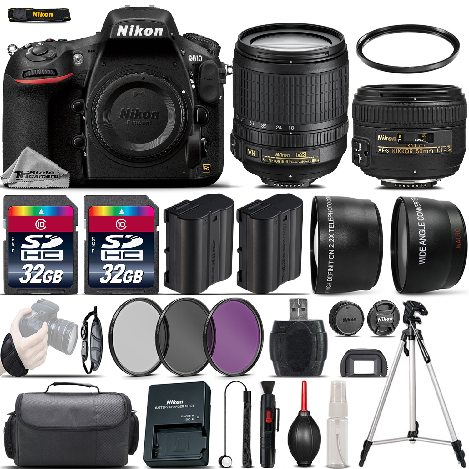 D810 Digital SLR Camera + 18-105mm VR + 50mm 1.4G Lens + 64GB -4 Lens Kit *FREE SHIPPING*