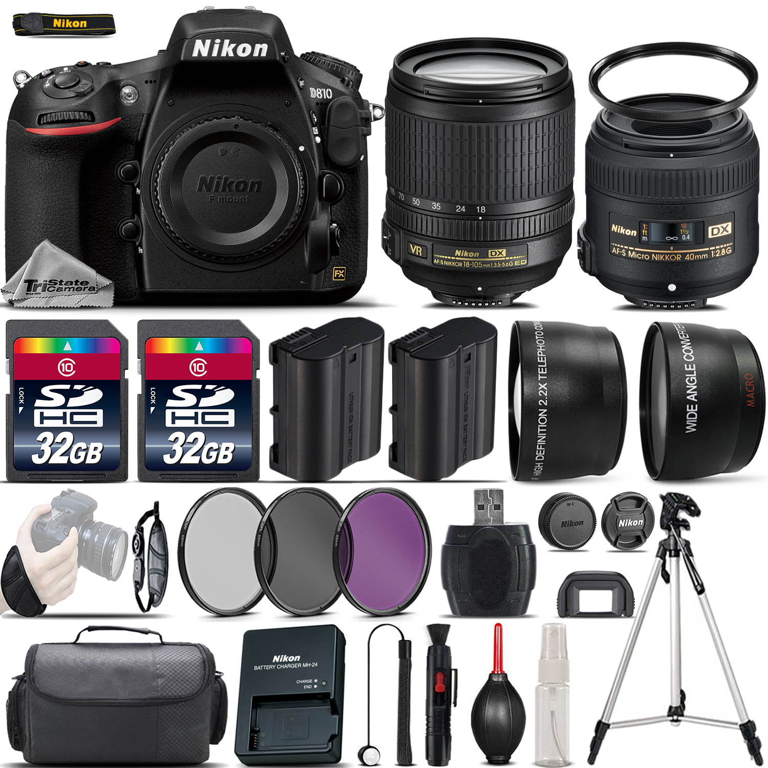 D810 Digital SLR Camera + 18-105mm VR + 40mm 2.8G Lens + 64GB -4 Lens Kit *FREE SHIPPING*