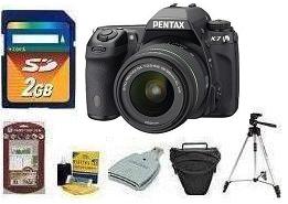 K-7 Digital SLR Camera W/ DA  18-55mm WR Lens • 2GB Memory Card• Camera/Lens Cleaning Kit• LCD  Screen Protectors• Memory Card Reader• Deluxe SLR Carrying Case• DA vis And Sanford Traveler Tripod *FREE SHIPPING*