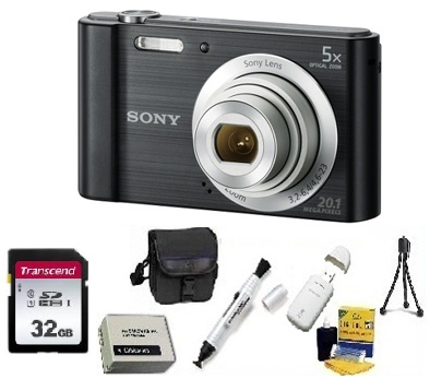 Cyber-shot DSC-W800 Digital Camera - Black - with 32GB Memory Card, Lens Cleaning Kit, Camera Case, Pen LCD Screen Cleaner, Table-Top Tripod, Replacement Battery, Card Reader - Deluxe Kit *FREE SHIPPING*