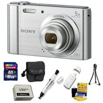 Cyber-shot DSC-W800 Digital Camera - Silver - with 16GB Memory Card, Lens Cleaning Kit, Camera Case, Pen LCD Screen Cleaner, Table-Top Tripod, Replacement Battery, Card Reader - Deluxe Kit *FREE SHIPPING*