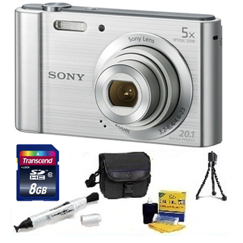 Cyber-shot DSC-W800 Digital Camera - Silver - with 8GB Memory Card, Lens Cleaning Kit, Camera Case, Pen LCD Screen Cleaner, Table-Top Tripod - Essential Kit *FREE SHIPPING*