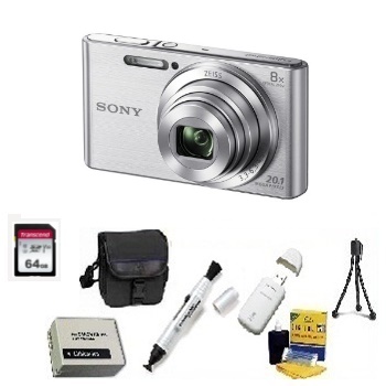 Cyber-shot DSC-W830 Digital Camera - Silver - with 64GB Memory Card, Lens Cleaning Kit, Camera Case, Pen LCD Screen Cleaner, Table-Top Tripod, Replacement Battery, Card Reader - Deluxe Kit *FREE SHIPPING*