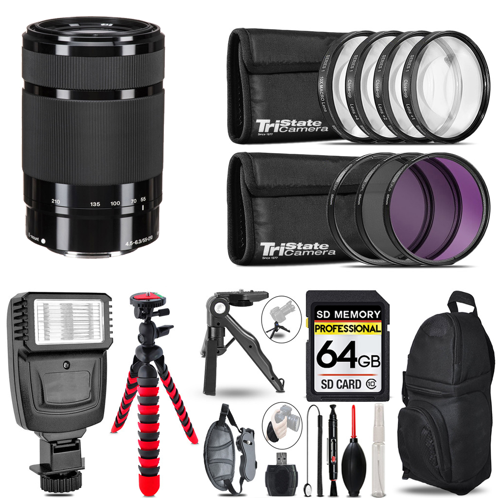 E 55-210mm f/4.5-6.3 OSS Lens (Black) + Flash + MACRO UV-CPL-FLD - 64GB Kit *FREE SHIPPING*