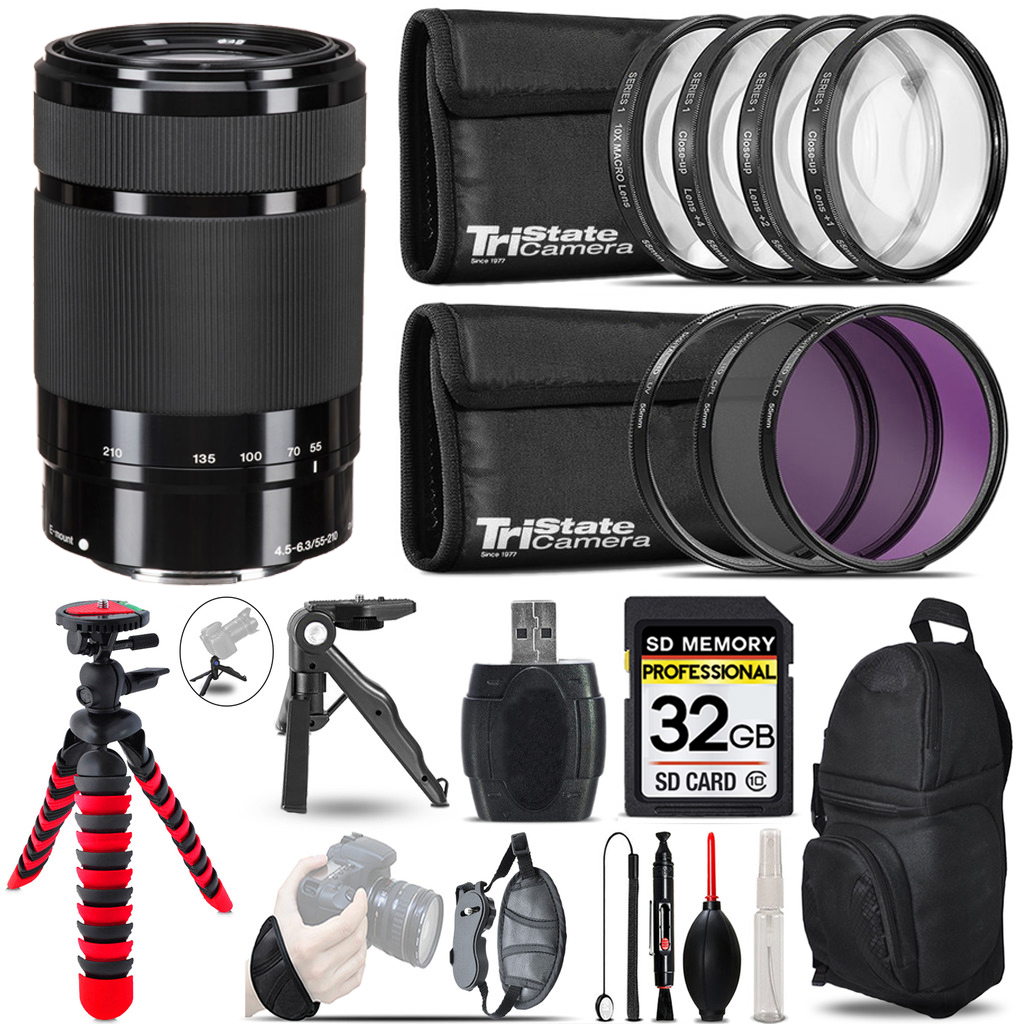 E 55-210mm f/4.5-6.3 Lens (Black) +MACRO, UV-CPL-FLD Filter - 32GB Kit Kit *FREE SHIPPING*