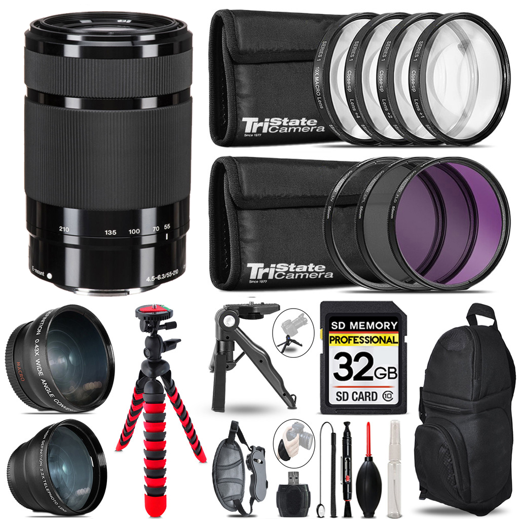 E 55-210mm f/4.5-6.3 Lens (Black) - 3 Lens Kit +Tripod +Backpack - 32GB Kit *FREE SHIPPING*